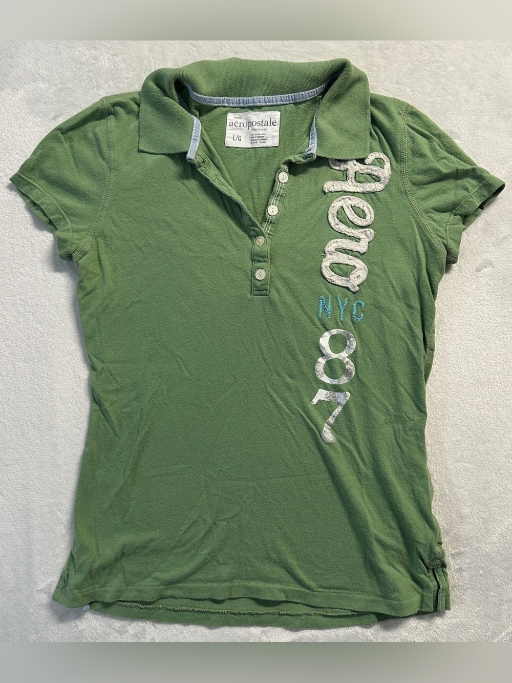 Y2K AEROPOSTALE women's green white embroidered polo tee, L.